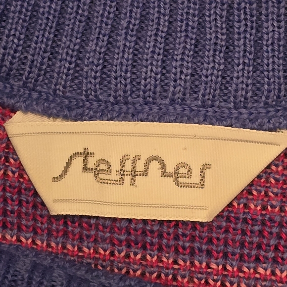 Steffner Vintage 80s 100% Wool Knit Sweater Size L Blue, Pink, White - Picture 6 of 12
